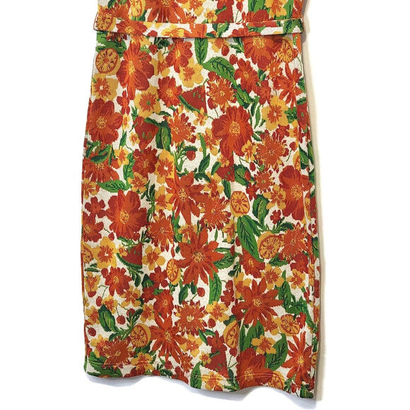 ZARA Floral Short Sleeve Mock Neck Jacquard Straight Sheath Midi Dress Size S - Picture 5 of 16